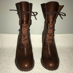 Womens Timberland brown heeled laced boots